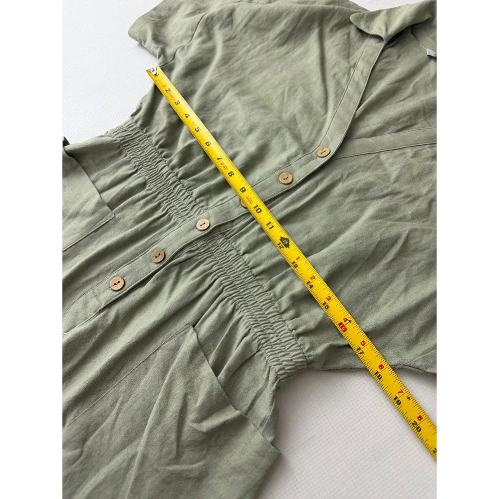Zara Linen Blend Button Front Romper Women S Green Short Sleeve Utility Safari